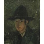 Gustave BALENGHIEN (1892-1953) Oil on panel Portrait of a man with a hat (H. Wolvens) 20 x 25,5 cm