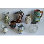 Lot jugs in faîence + old glass H 12,5 tot 24 cm