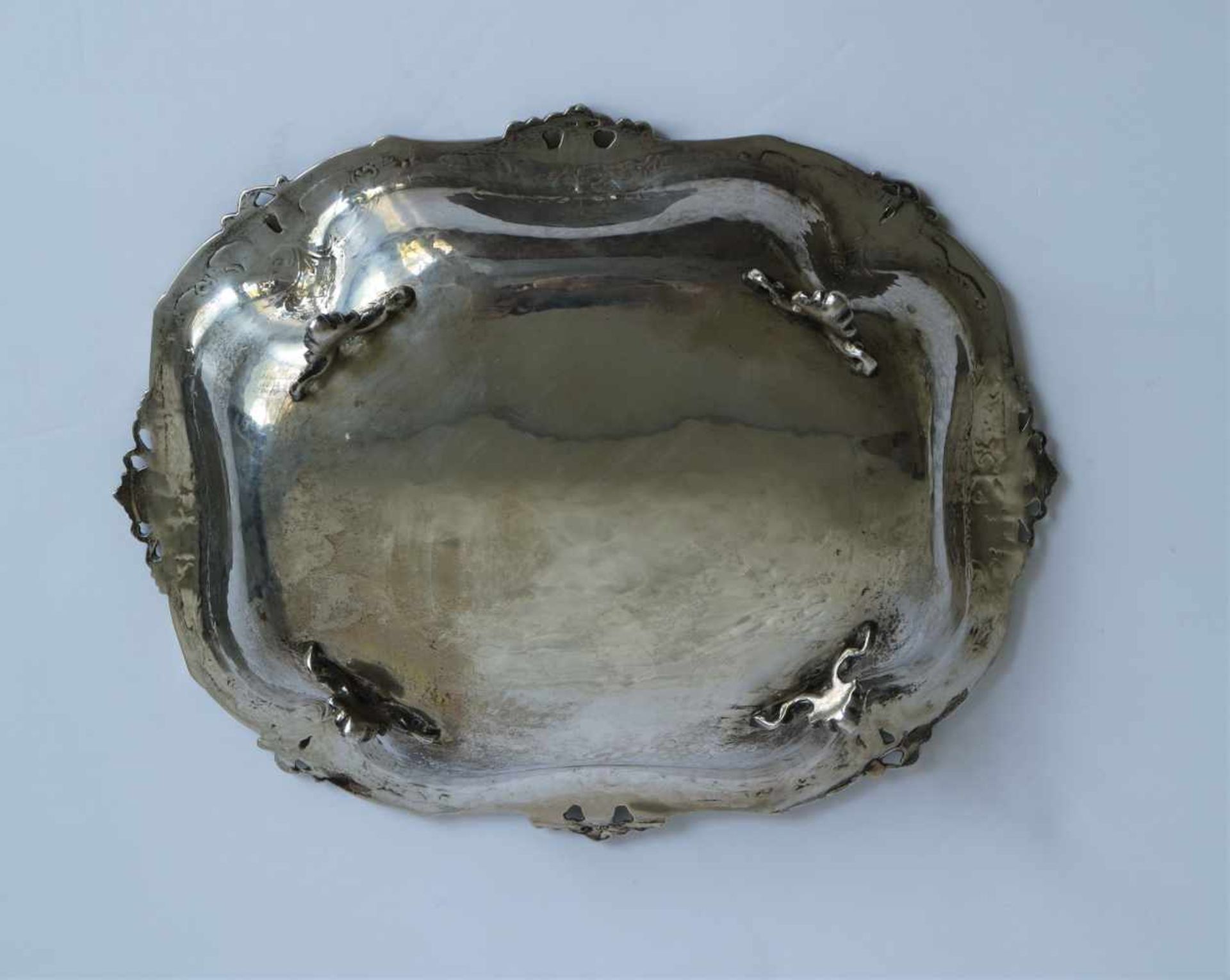 Silver Bread Basket engraved Italian early 20th century 27 x 21 x 5 cm - Bild 4 aus 4