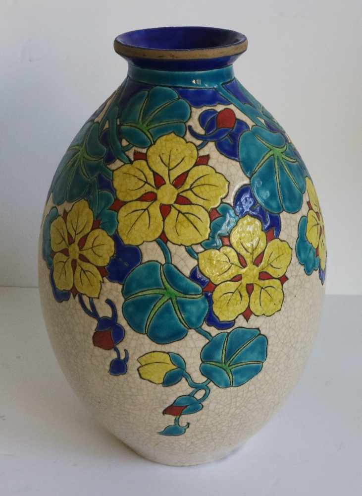 Charles CATTEAU (1880-1966) vase with floral text D 2762 H 30 cm