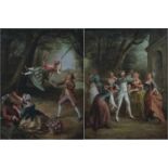 Pendant 19th century Romantic scene oil on canvas The game and The swing 66 x 51 cm signed and