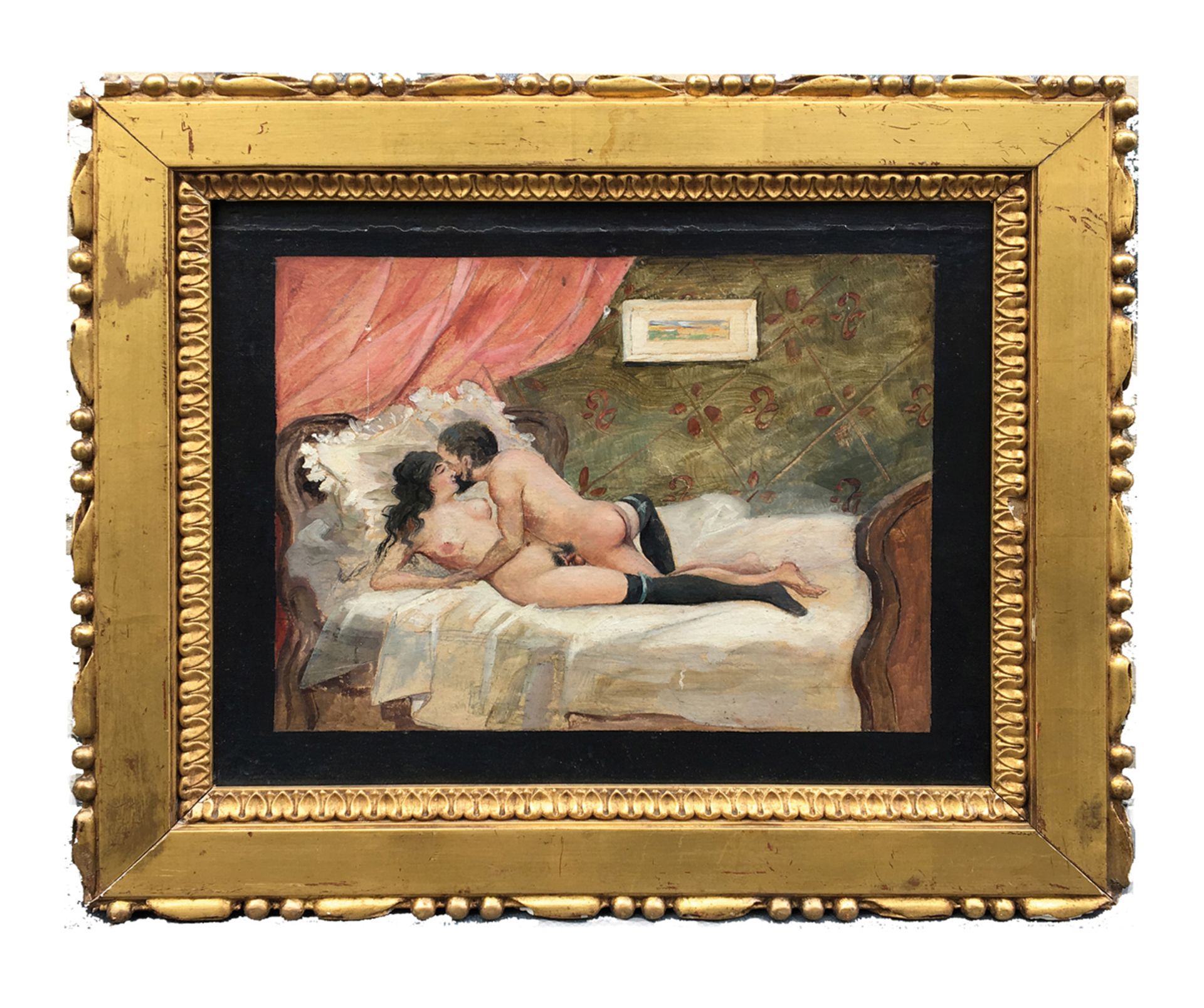 [Artiste non identifié]. Les Bas noirs, vers 1900. Huile sur toile, 29 x 35 cm. -