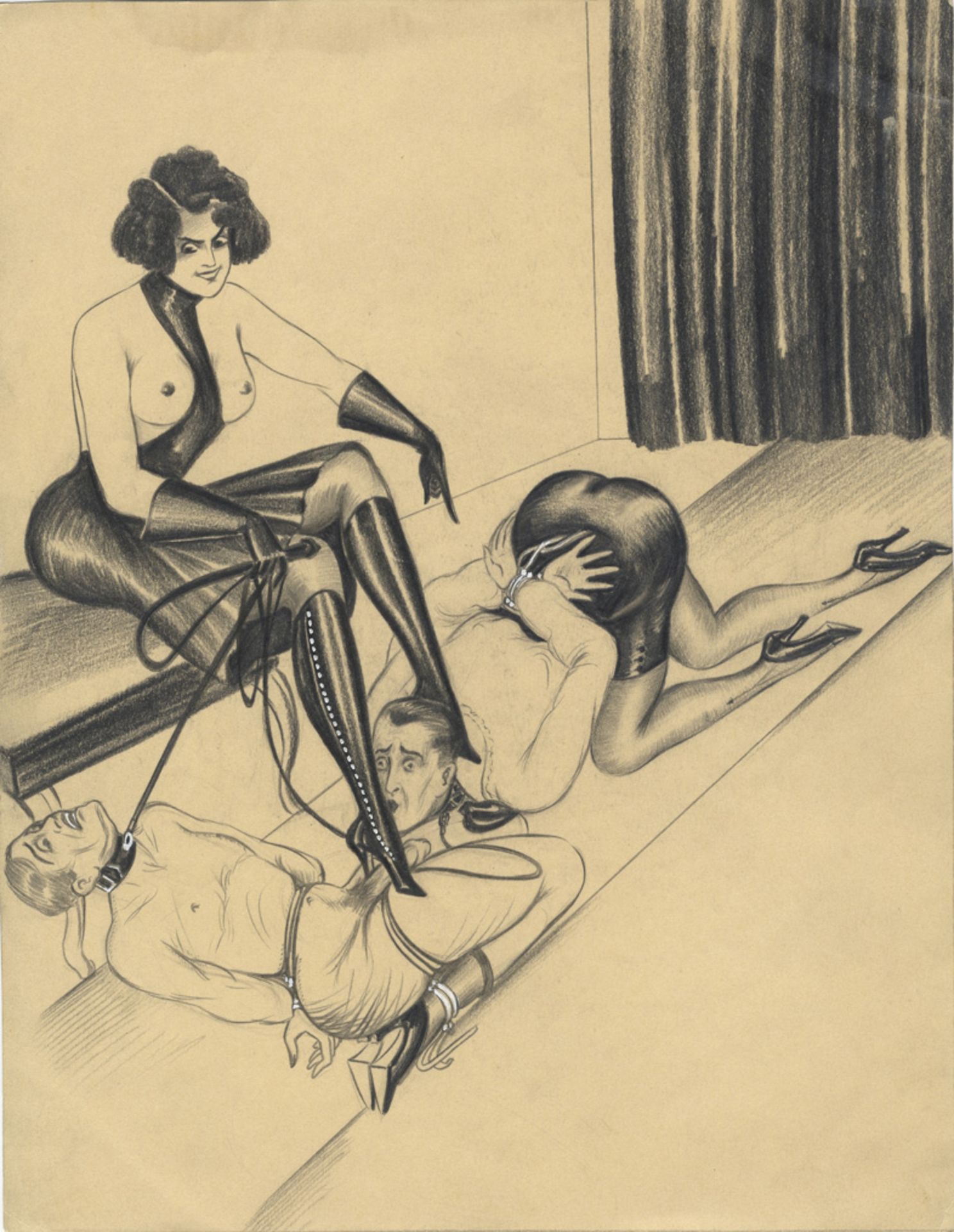 Paul KAMM. Domination féminine, vers 1930. 2 encres originales, 25 x 32 cm chacune. - - Bild 2 aus 2