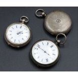 Three lady's Continental pocket watches including a full hunter. (All marked silver 800)