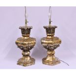 Pair of Large C1950 American Plaster Lamps in Gold