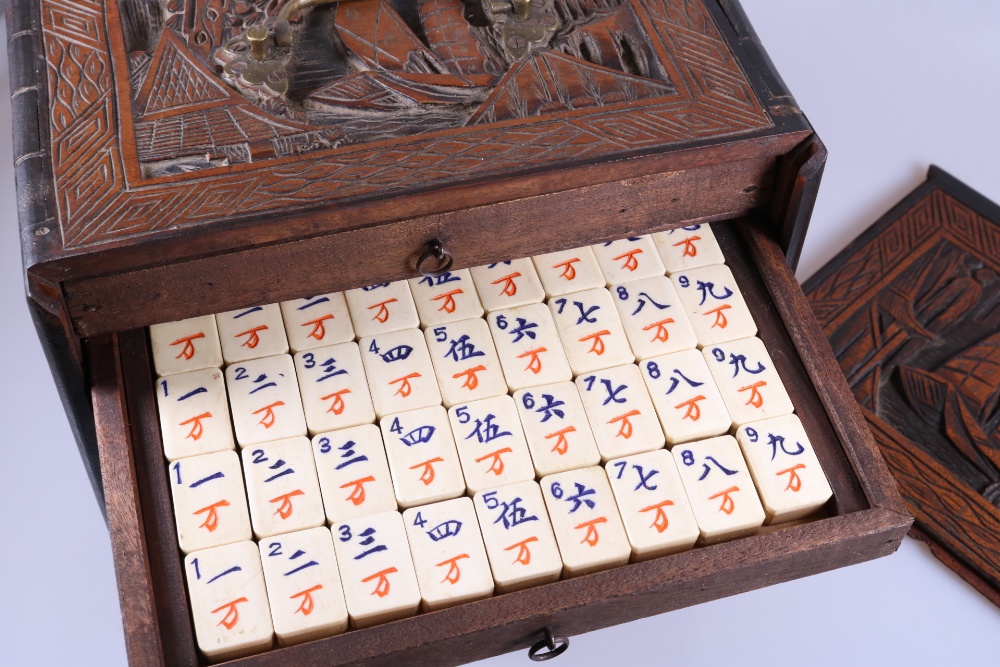 Chinese Ox Bone & Bamboo Mah Jongg Set with Chad Valley Instructions & Score Card - Image 12 of 18