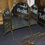 Victorian Fire Guard / Surround with Brass Tongs