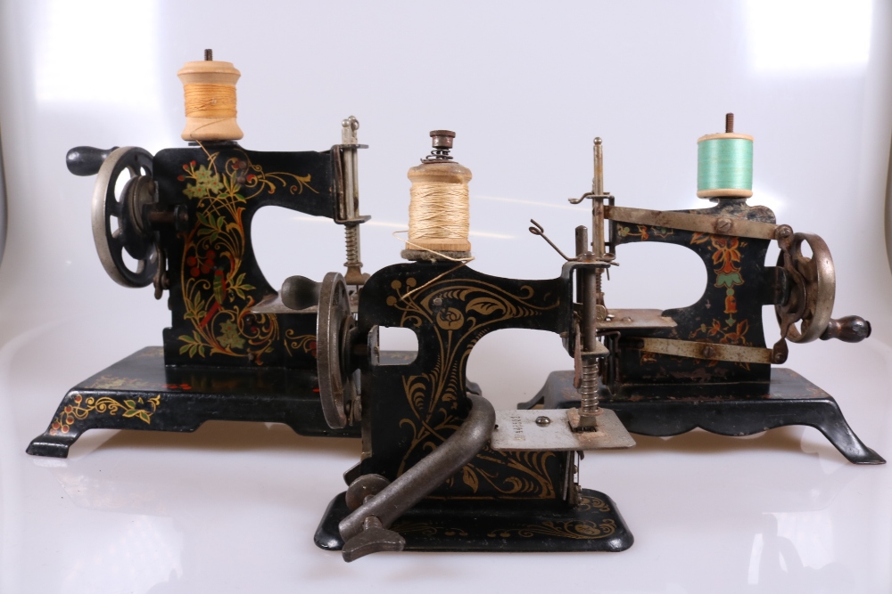 Three Antique Miniature Toy Sewing Machines