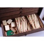 Chinese Ox Bone & Bamboo Mah Jongg Set with Chad Valley Instructions & Score Card