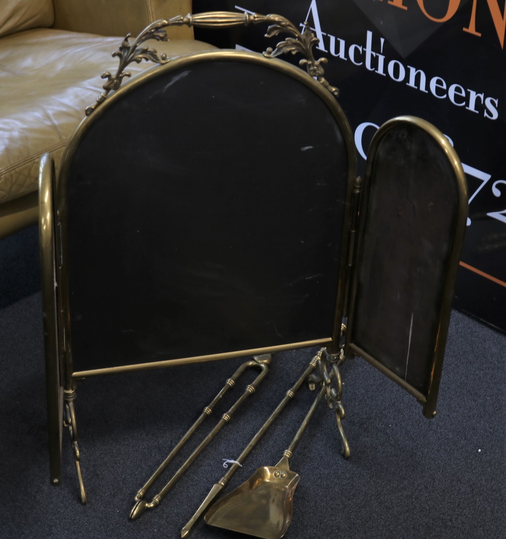 Victorian Fire Guard / Surround with Brass Tongs - Image 7 of 8