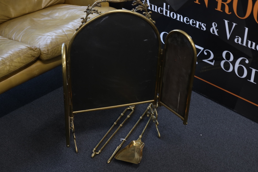 Victorian Fire Guard / Surround with Brass Tongs - Image 8 of 8