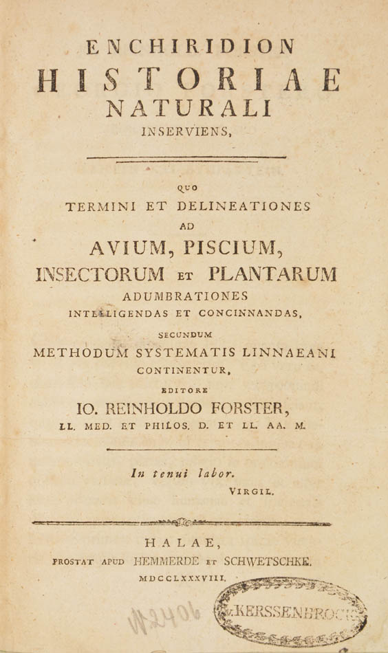 Cook.- J.R. Forster, Enchiridion, first edition, Halle 1788. - Image 2 of 2