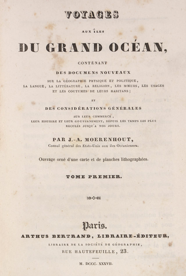 Moerenhout, Voyages aux iles du Grand Ocean, first edition, Paris 1837. - Image 2 of 4