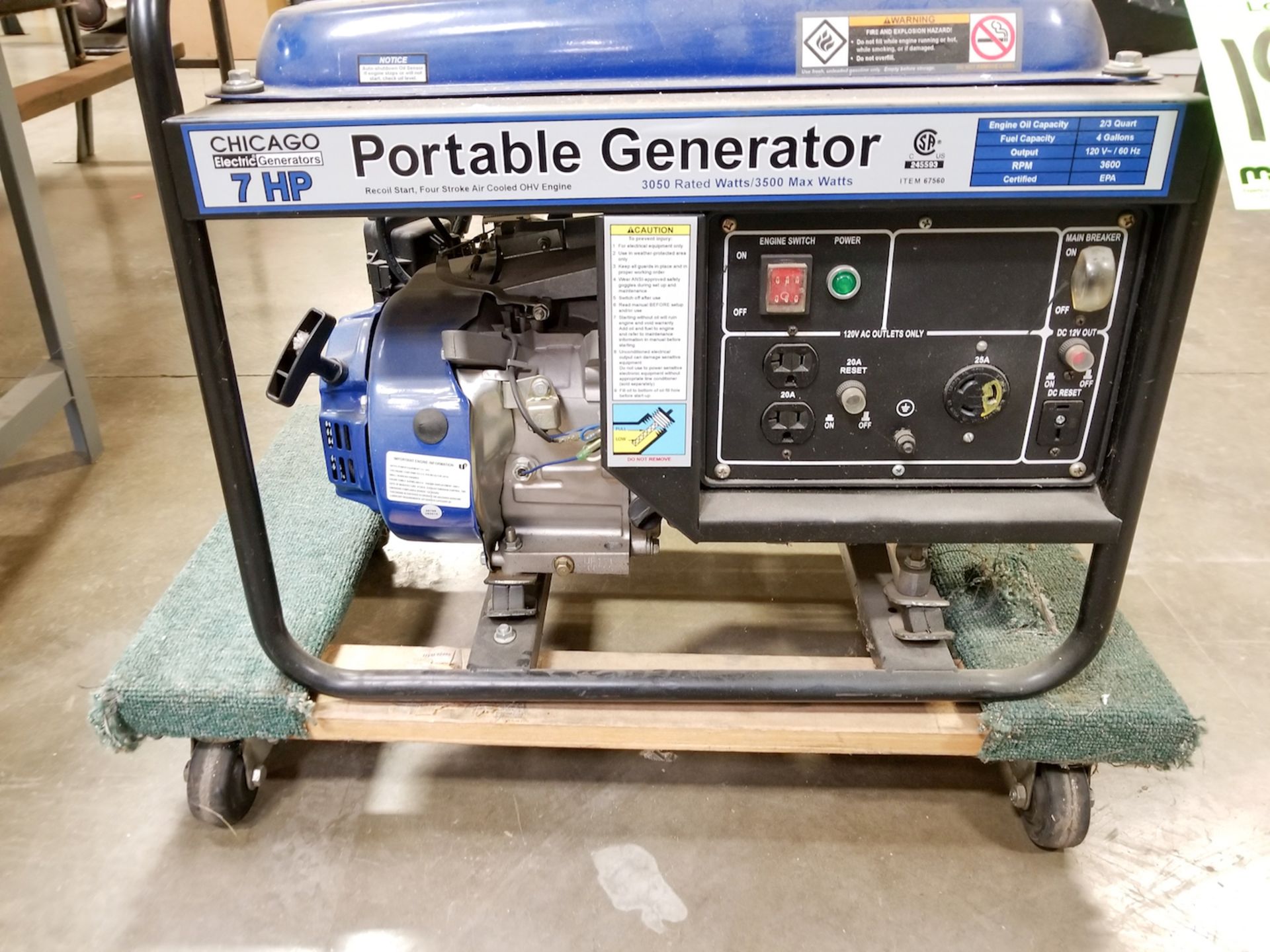Chicago Portable Generator 7HP, 3500 Max Watts - Image 2 of 2