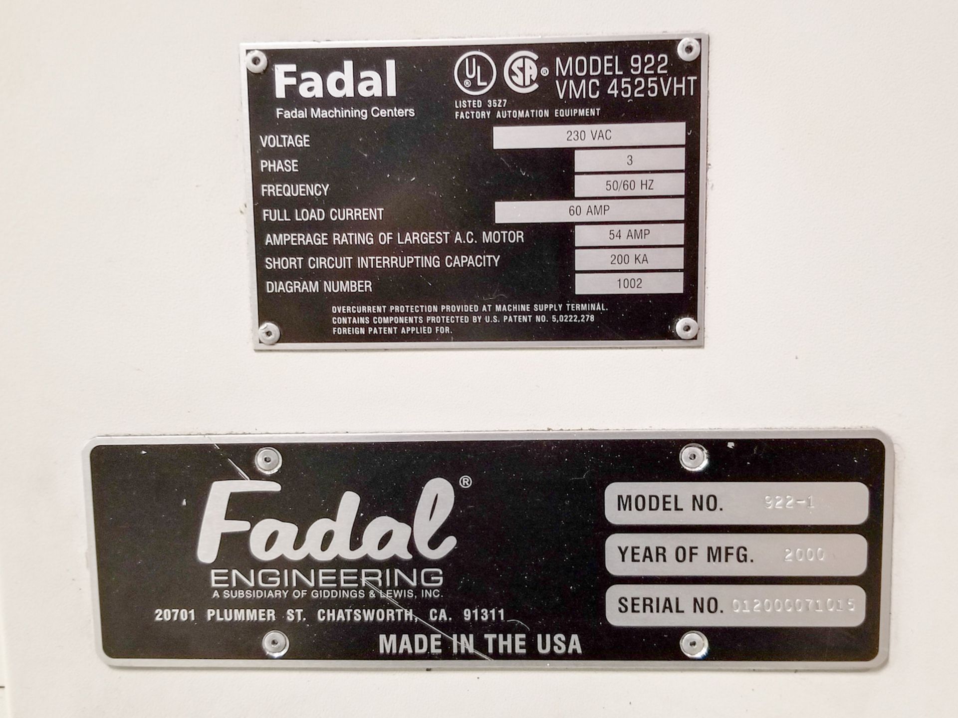 Fadal Model VMC4525 922-1 CNC Vertical Machining Center - Image 6 of 6