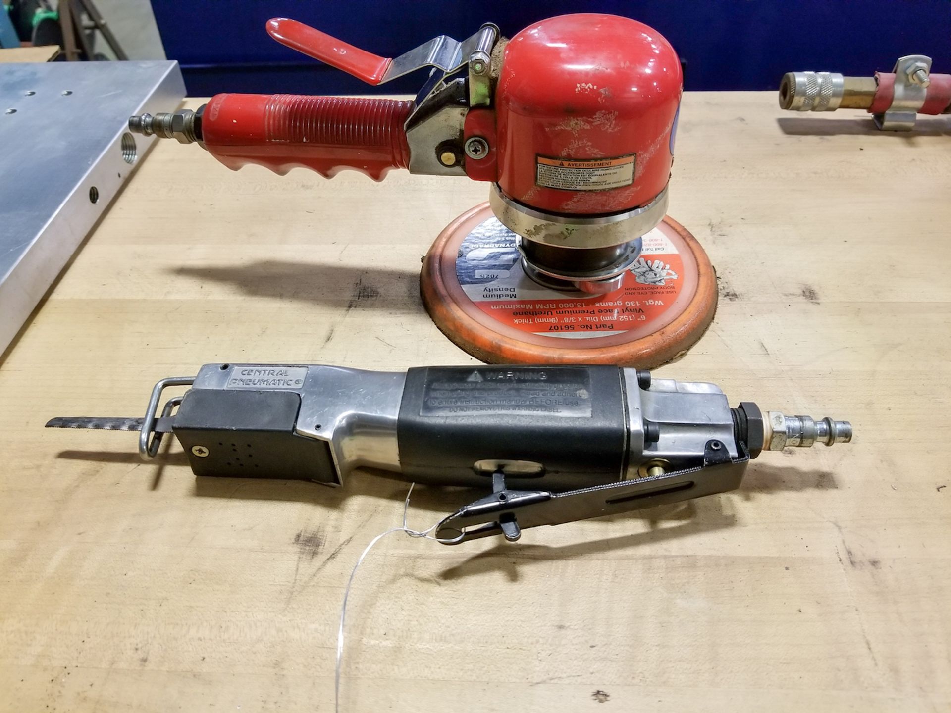 Assorted Pneumatic Tools to Include: (1) Central Pneumatics Reciprocating Saw; (1) 6" Sander