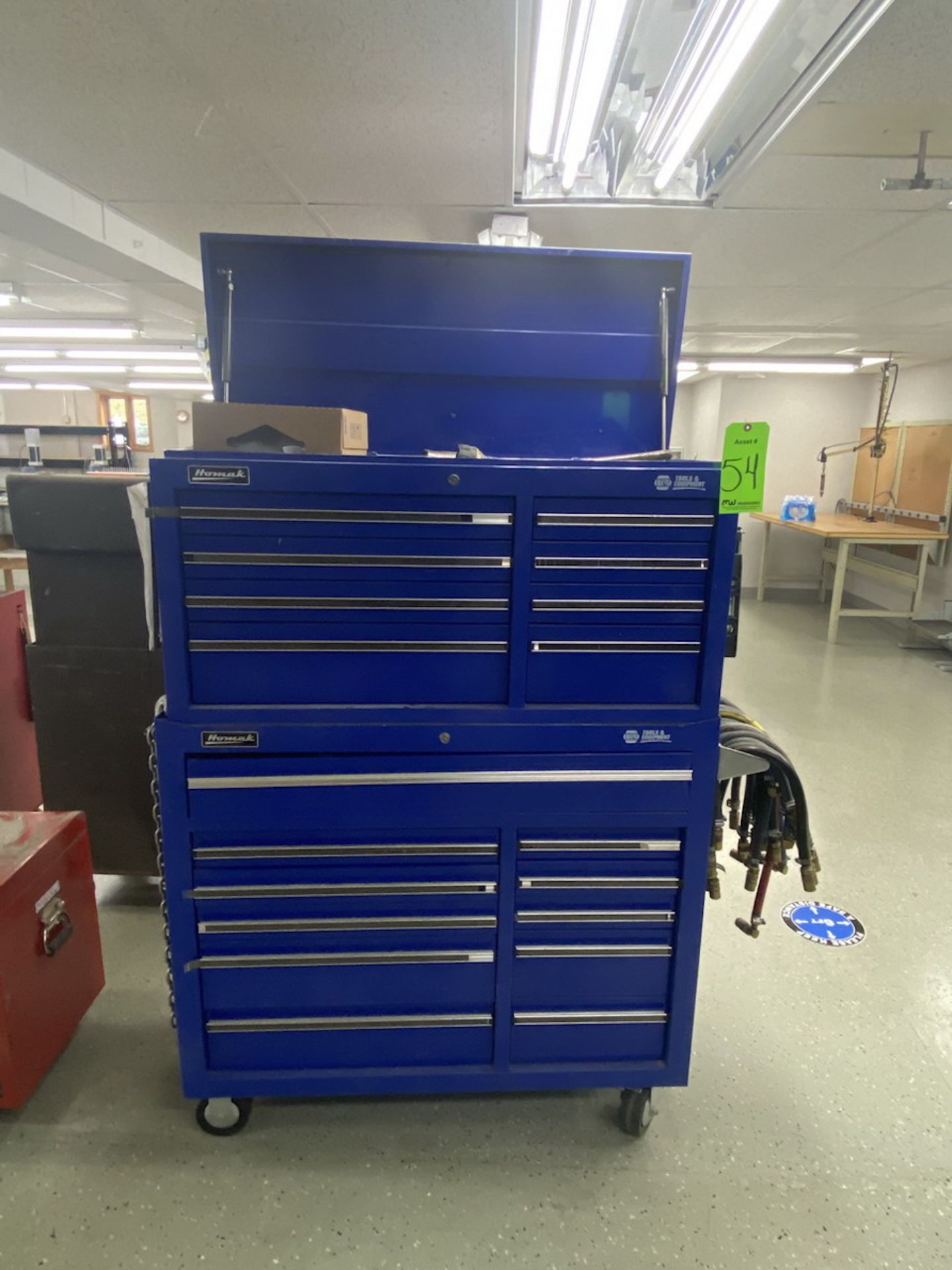 Homak 42"x 18" Tool Box & Contents Incl. Screwdrivers, Pliers, Eye Bolts, Air Hoses, Hose Fittings