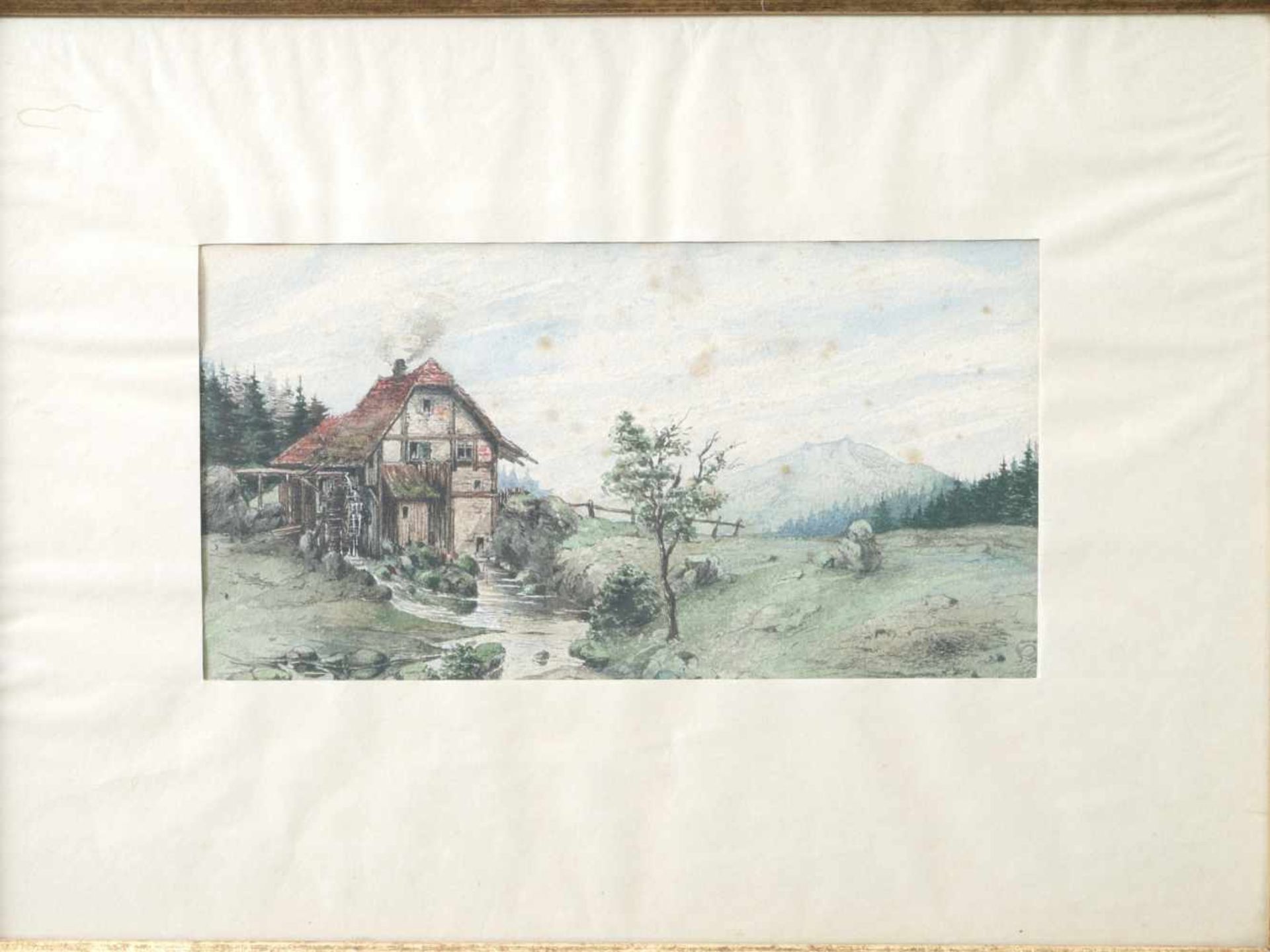 Kugler, Heinrich (1888 - ca. 1946) - Mühle am Bach Aquarell 1901Idyllisch gelegene Fachwerkmühle - Image 2 of 5