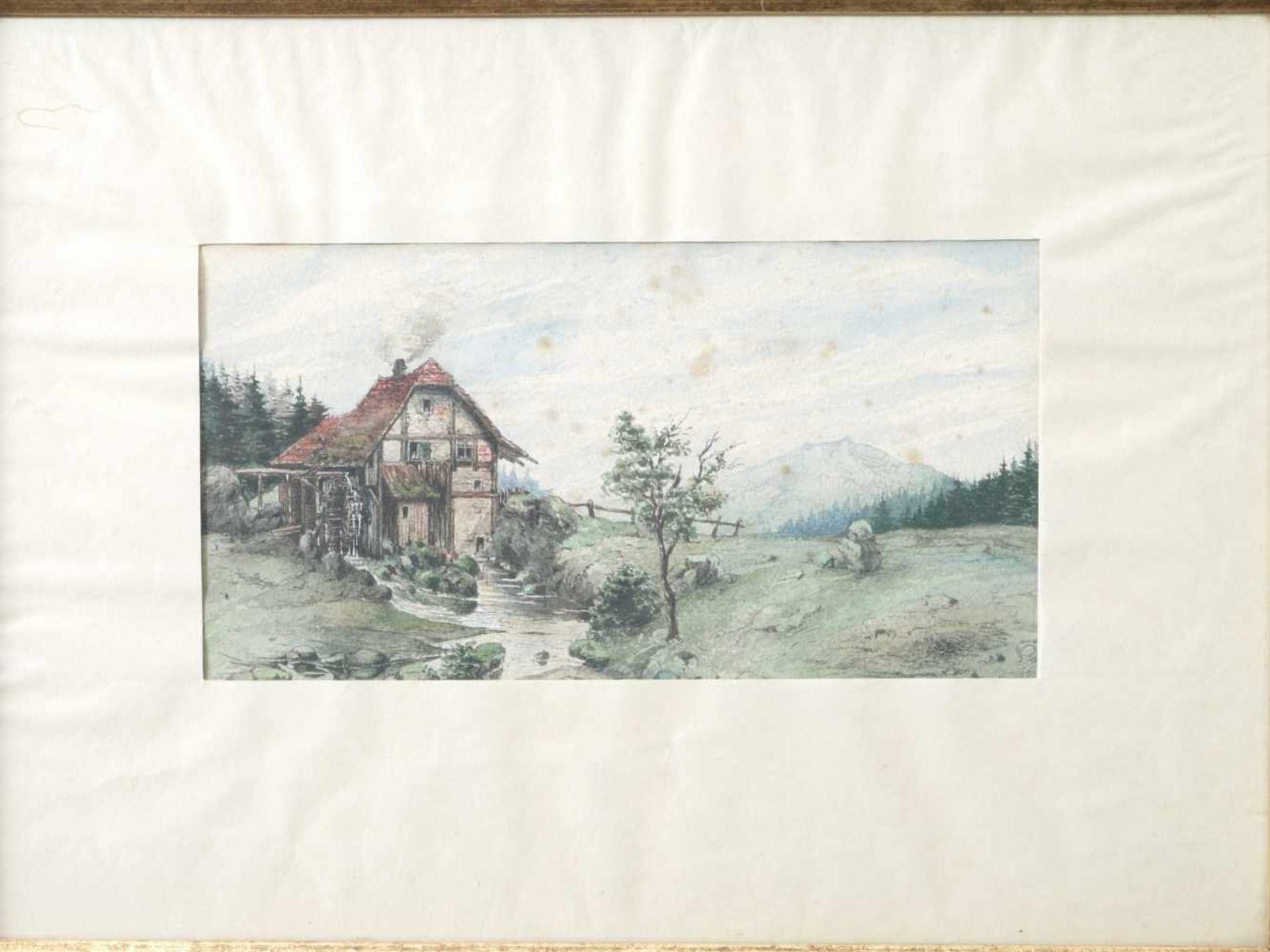 Kugler, Heinrich (1888 - ca. 1946) - Mühle am Bach Aquarell 1901Idyllisch gelegene Fachwerkmühle - Bild 2 aus 5