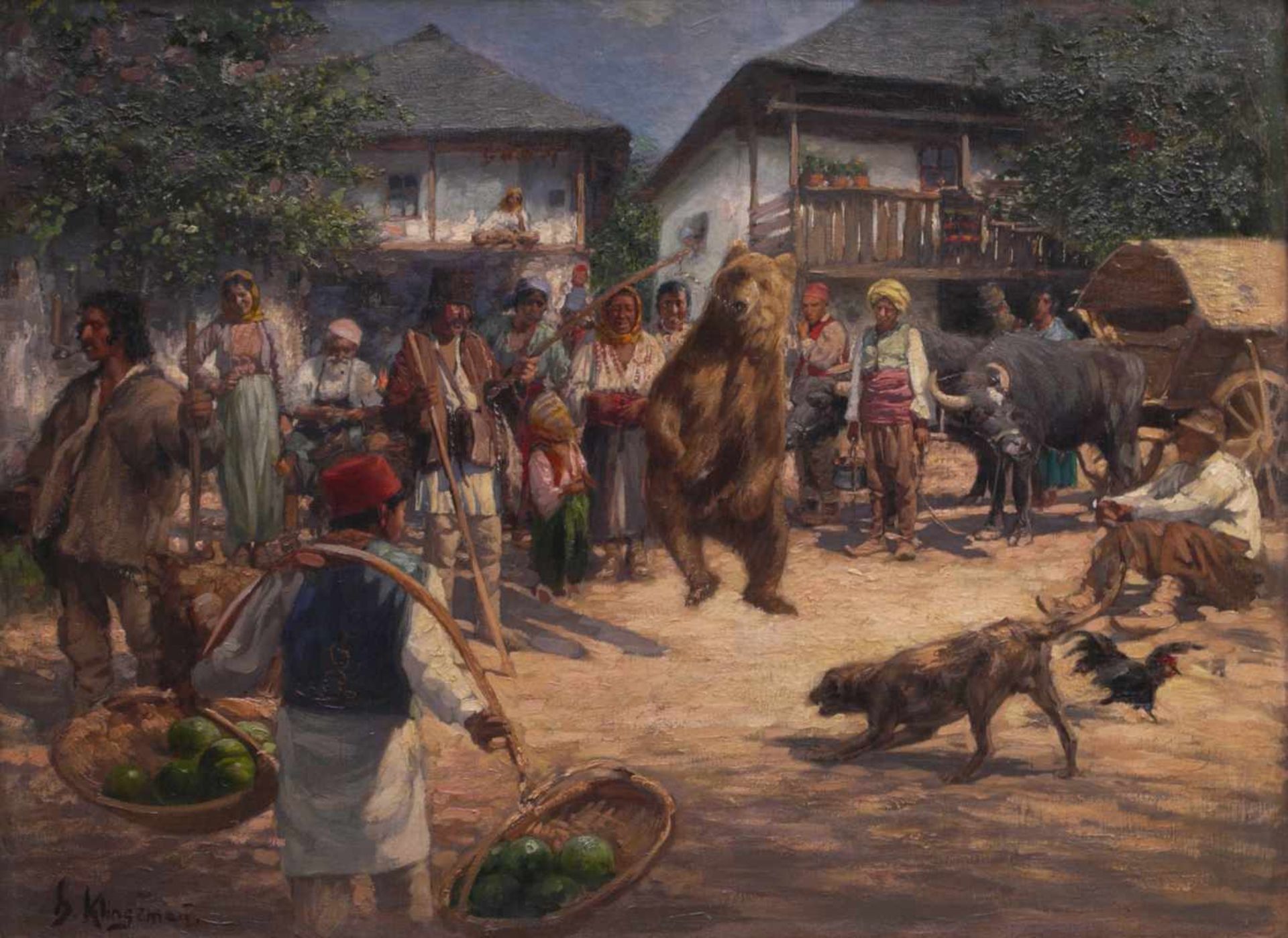 Klingemann, Hugo (1869-1942) - Tanzbär in RumänienDörfliche Szenerie, die Gemeinschaft hat sich - Image 2 of 6
