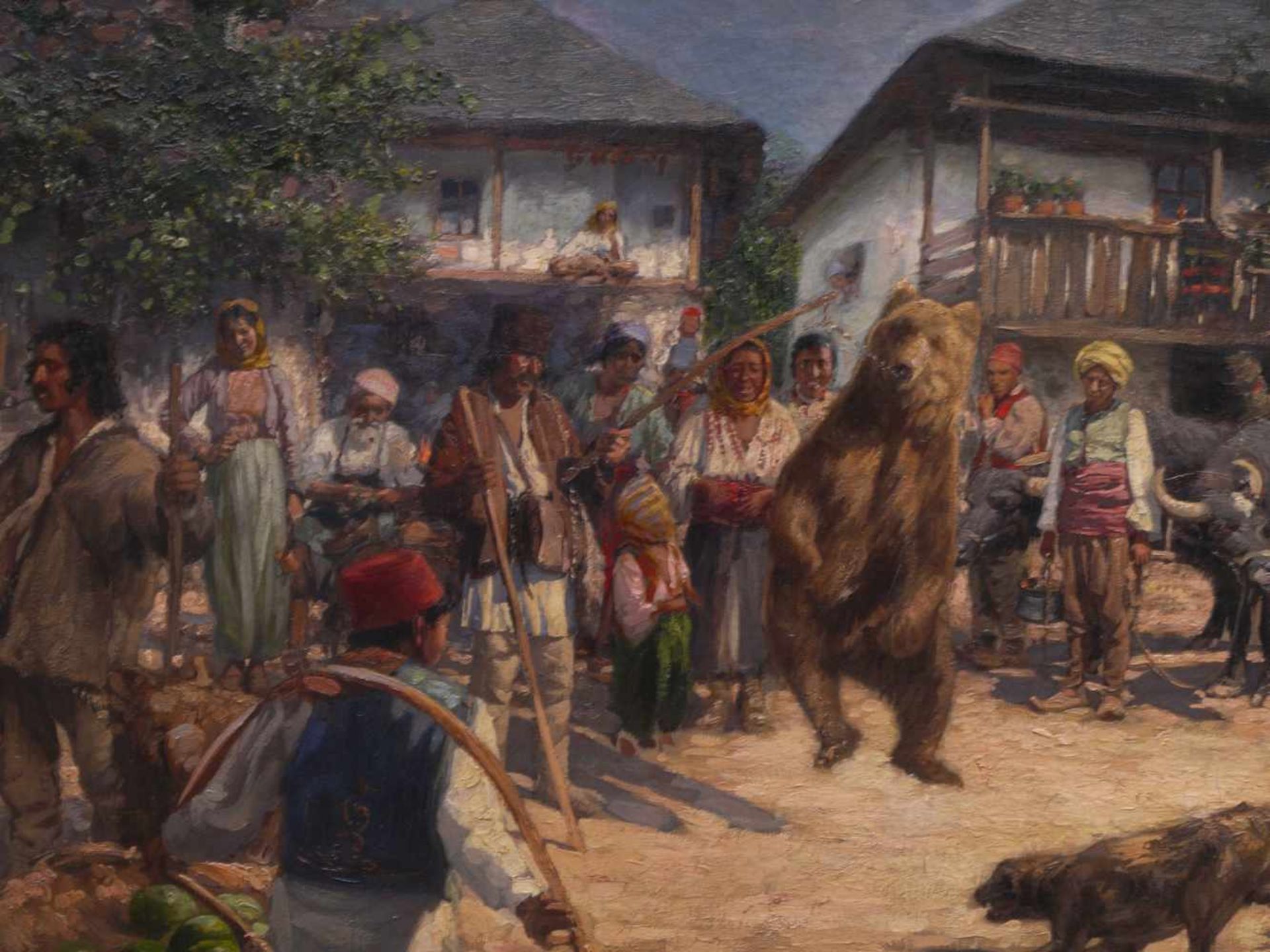 Klingemann, Hugo (1869-1942) - Tanzbär in RumänienDörfliche Szenerie, die Gemeinschaft hat sich - Image 3 of 6