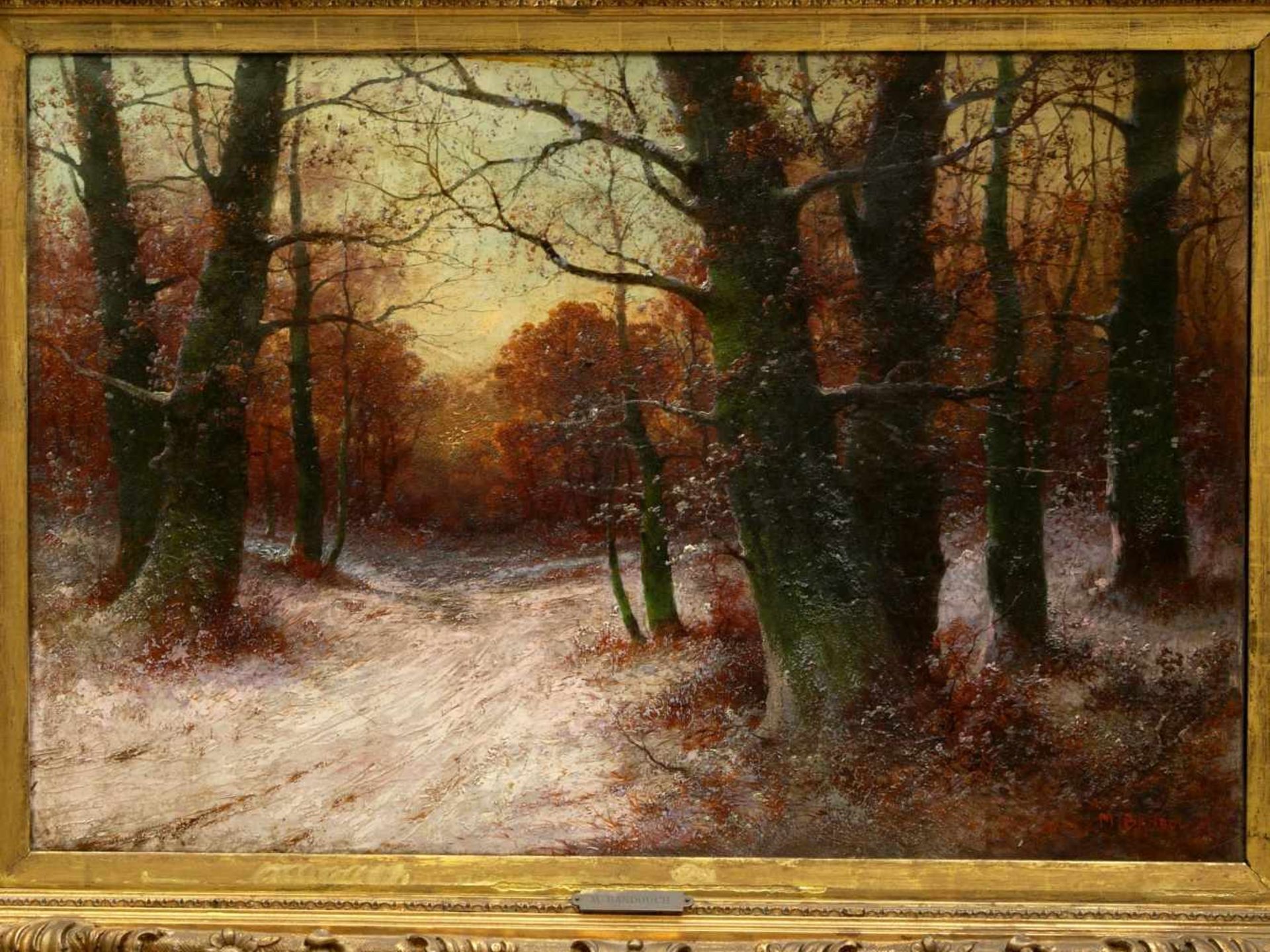 Kaufmann, Adolf (1848-1916)/ M. Bandouch - Winterliche WaldlandschaftRomantisch-idyllische Ansicht - Image 2 of 10