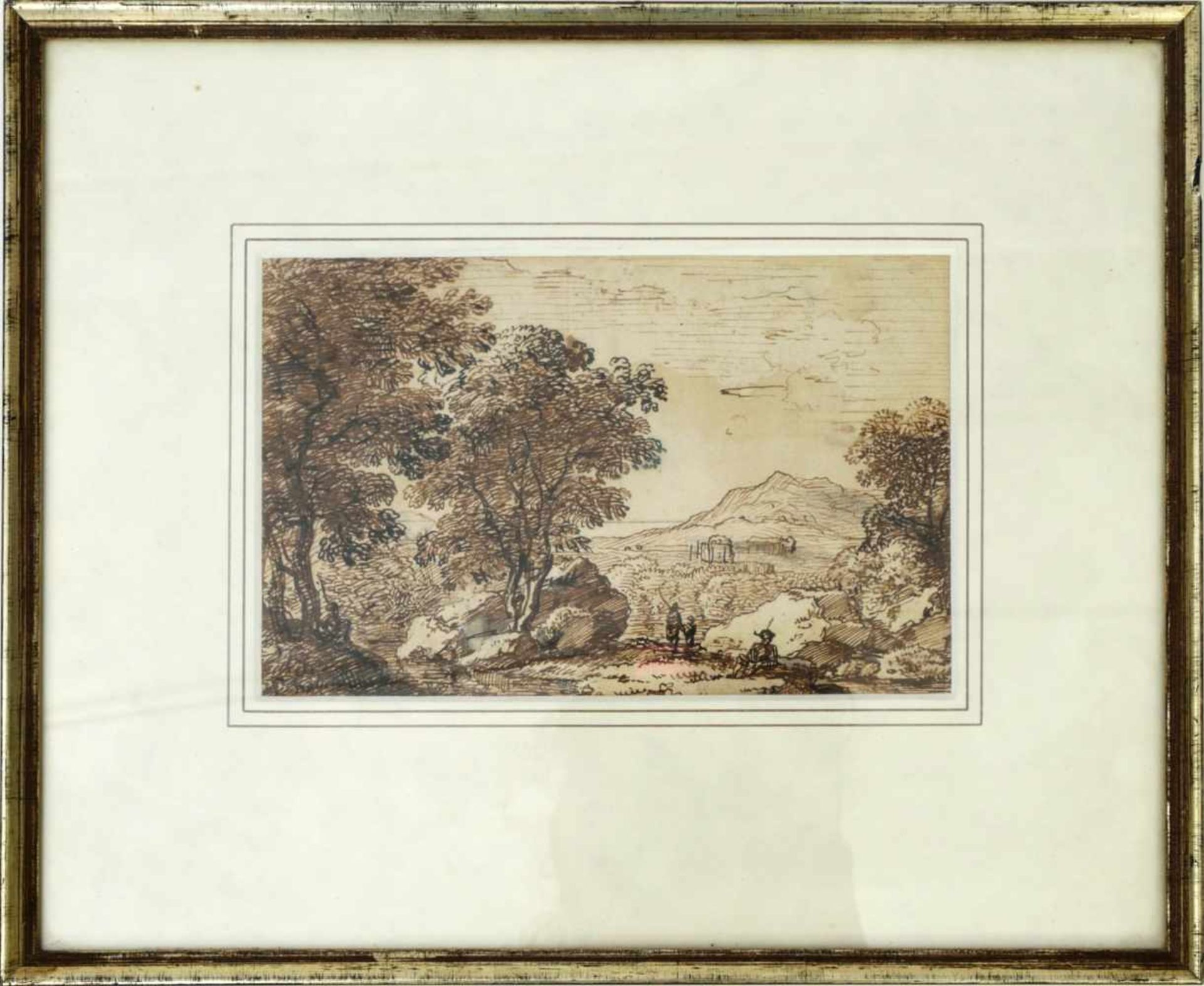 Kobell, Ferdinand (1740-1799) - Federzeichnung LandschaftWeiter Blick auf eine Hügellandschaft, in