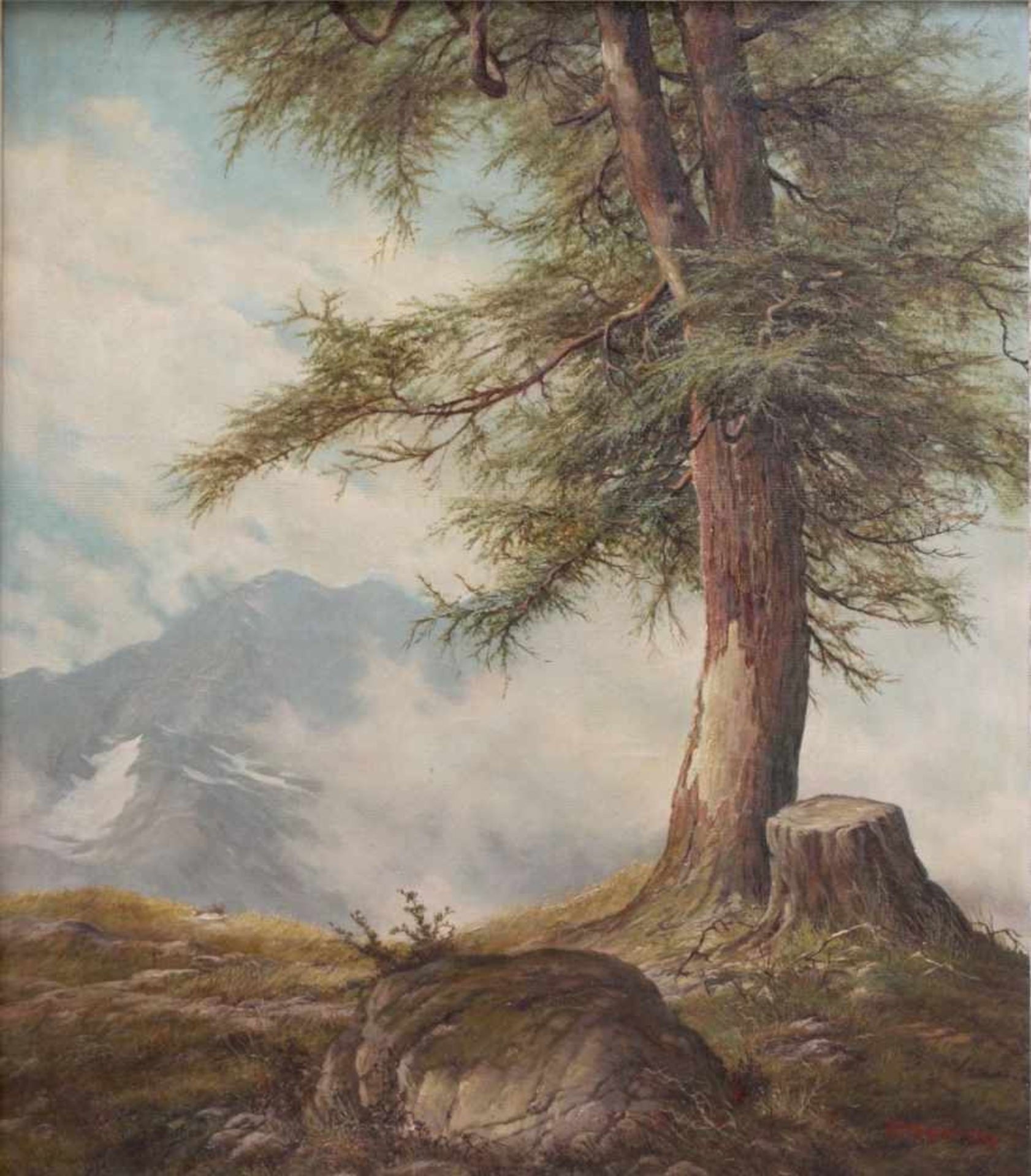 Hilbert, Fritz (1907-1988) - Bergfichte vor AlpenkulisseGroßformatige Darstellung einer großen - Bild 2 aus 8