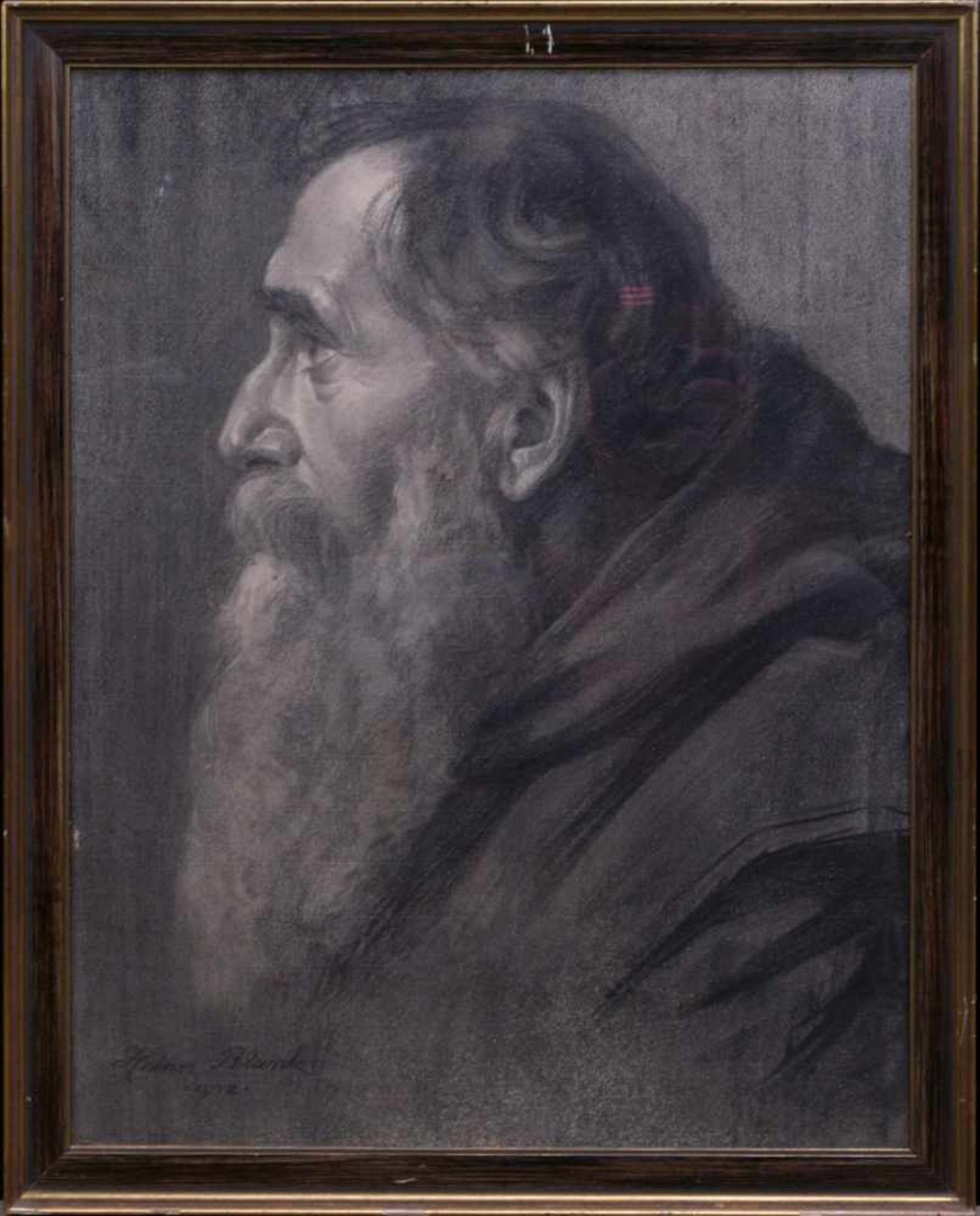 Sig. Blank, Heinrich - Bleistiftzeichnung Portrait Mönch1912Naturalistisch wiedergegebenes, strenges