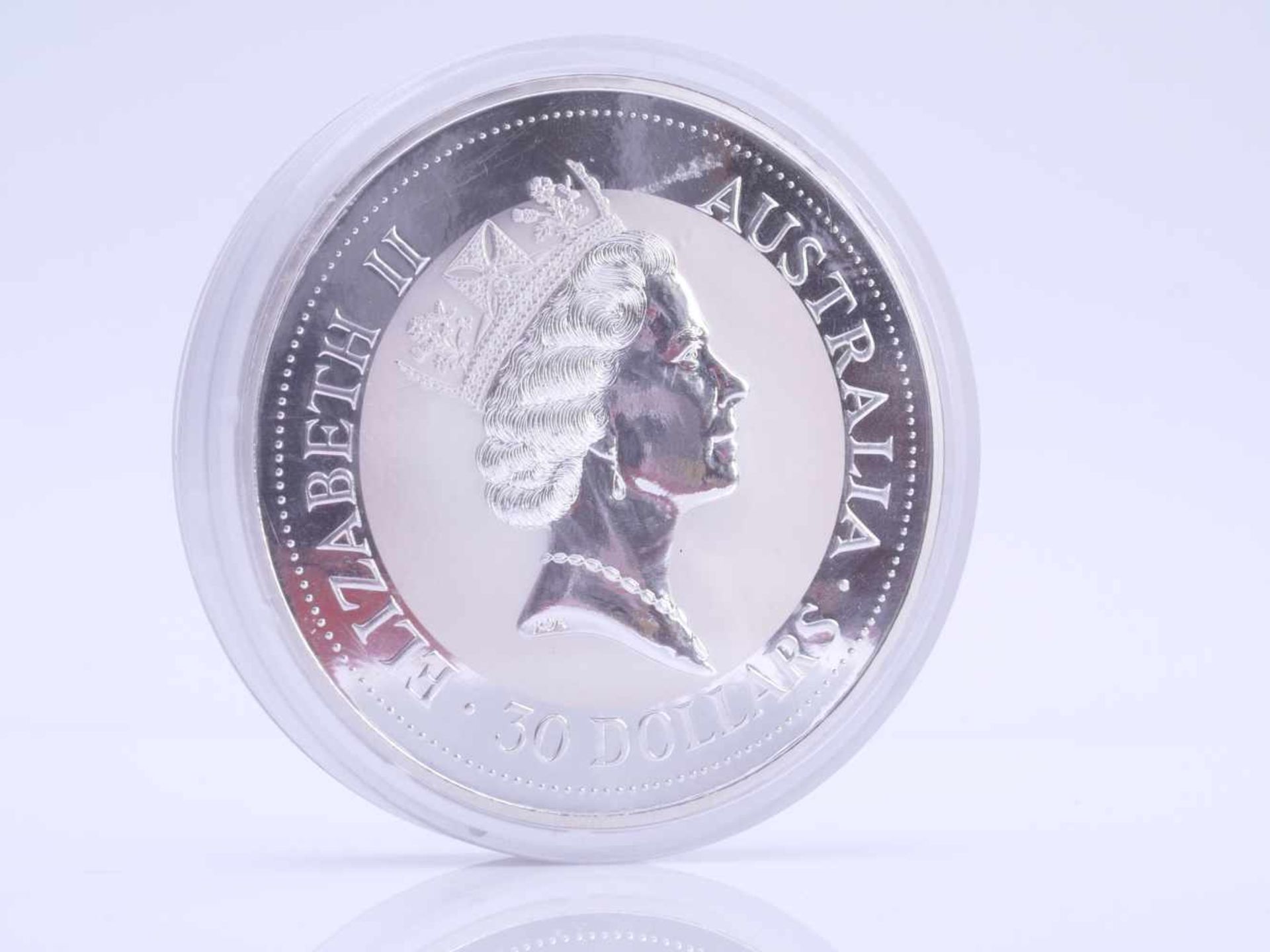 1 Kilo Silbermünze Australien 30 Dollar Kookaburra 1992In Münzkapsel. Recto Darstellung eines - Bild 2 aus 4