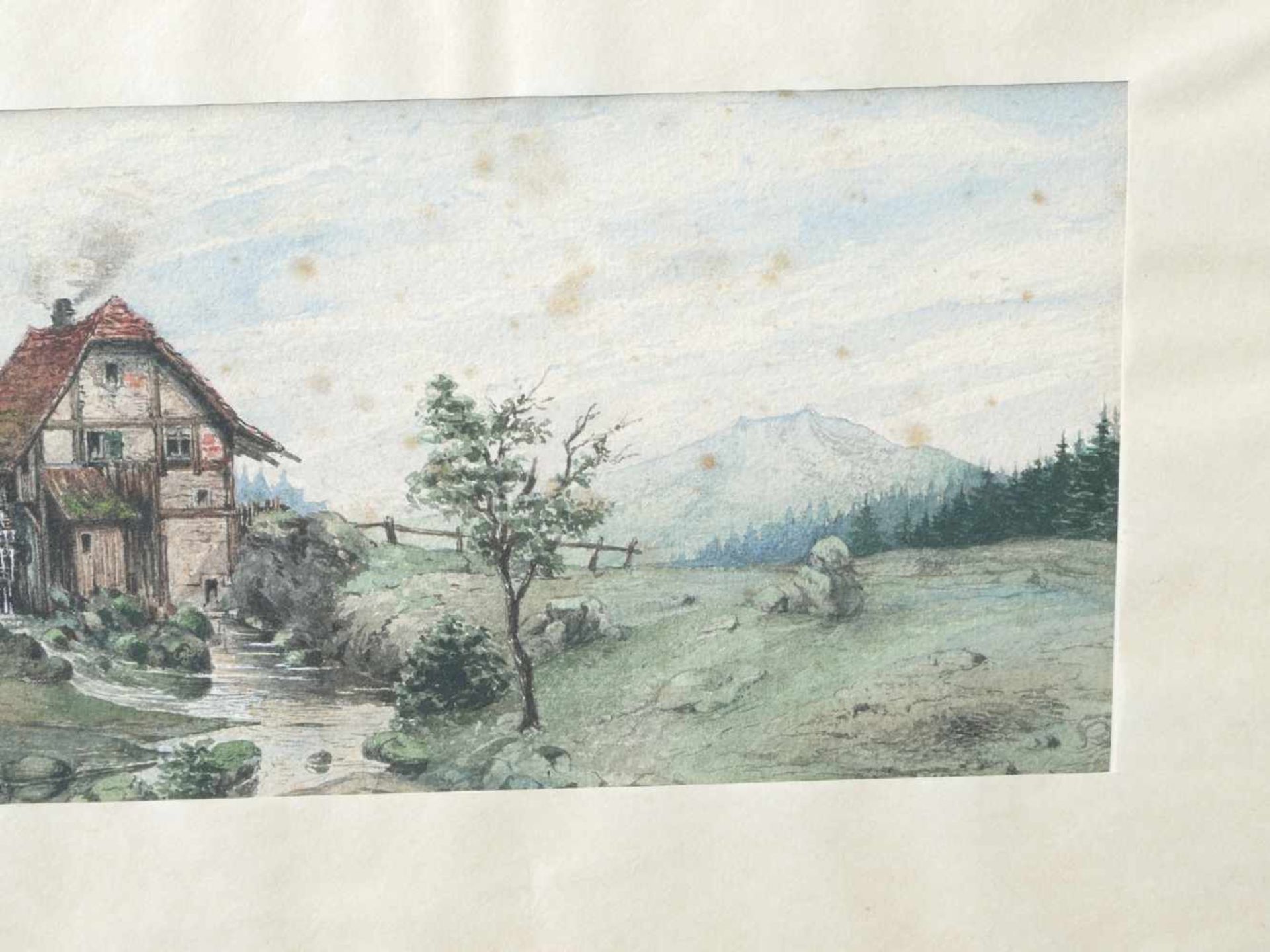 Kugler, Heinrich (1888 - ca. 1946) - Mühle am Bach Aquarell 1901Idyllisch gelegene Fachwerkmühle - Image 4 of 5