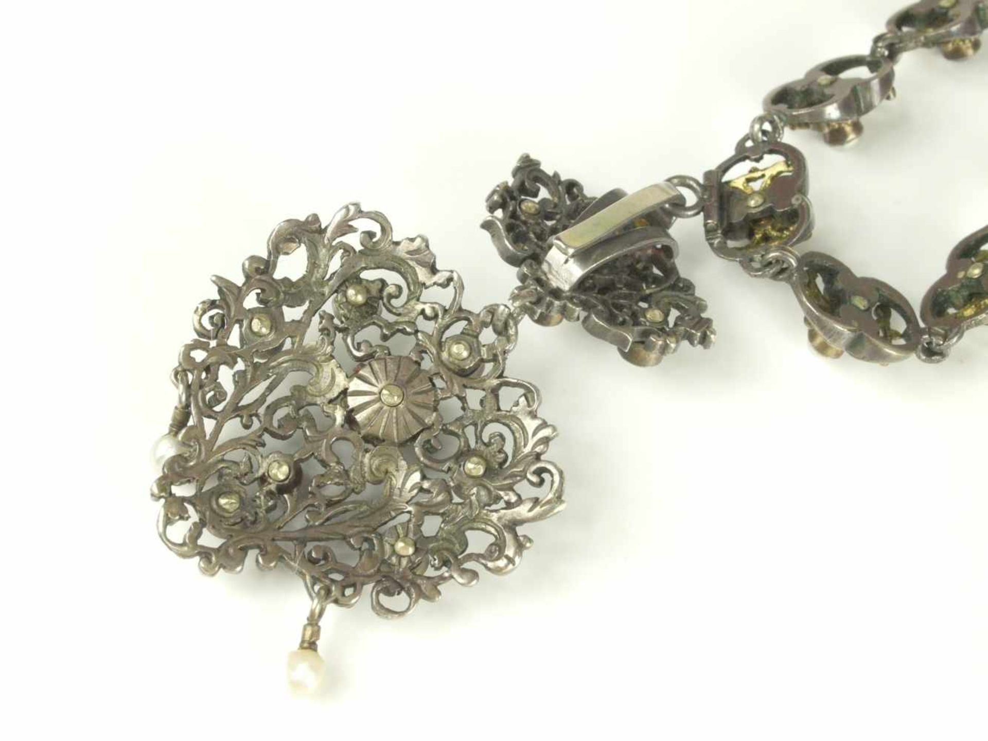 Neorenaissance Collier mit Anhänger Silber und Perlen um 1880Silber geschwärzt, Collier in - Bild 6 aus 9