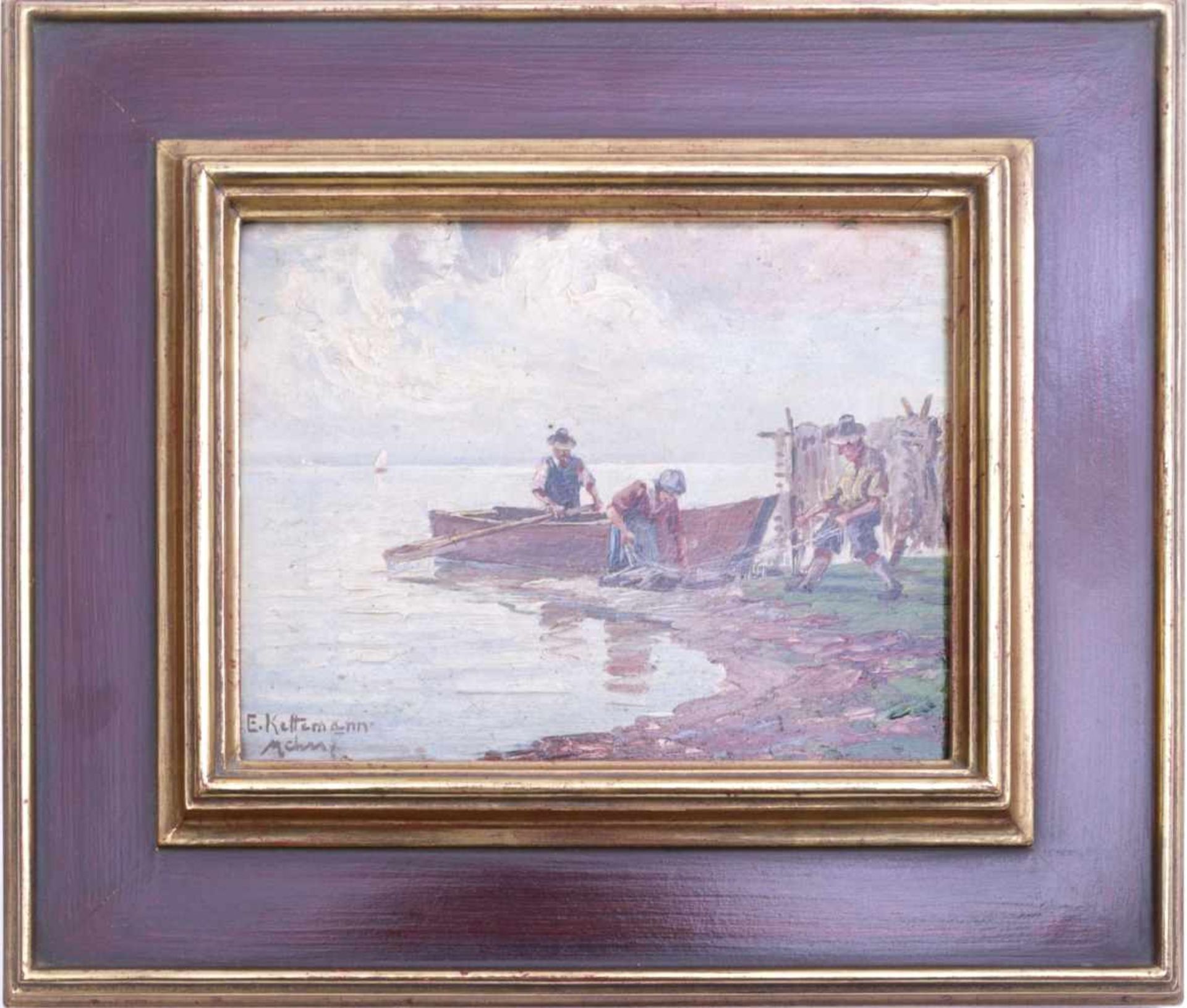 Kettemann, Erwin (1897-1971) - Fischer am Chiemsee MünchenBlick auf drei Fischer am Ufer des Sees,