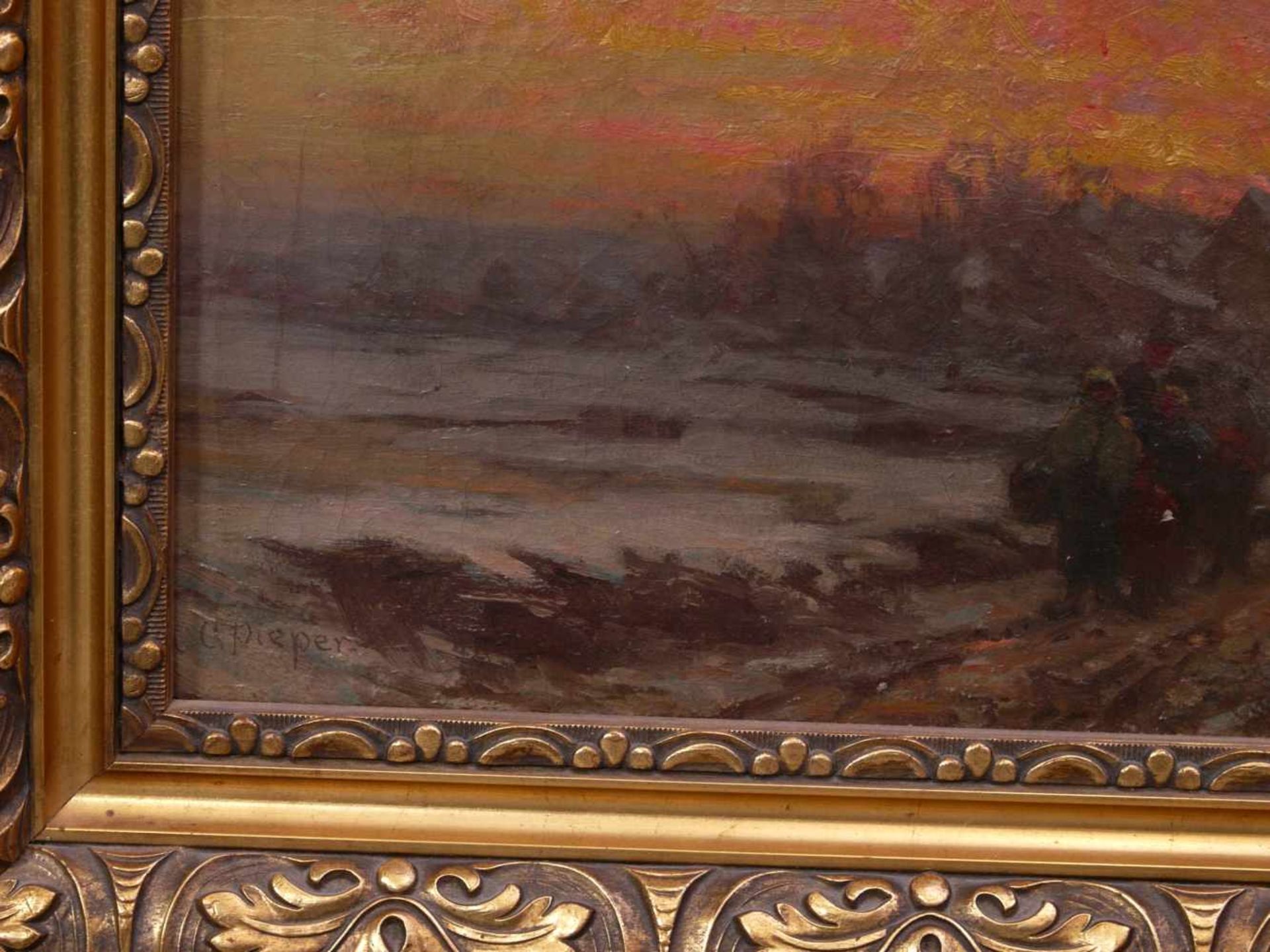 Pieper, Christian (1834-1934) - WinterlandschaftDörfliche Landschaft vor einem rot eingefärbten - Bild 4 aus 5