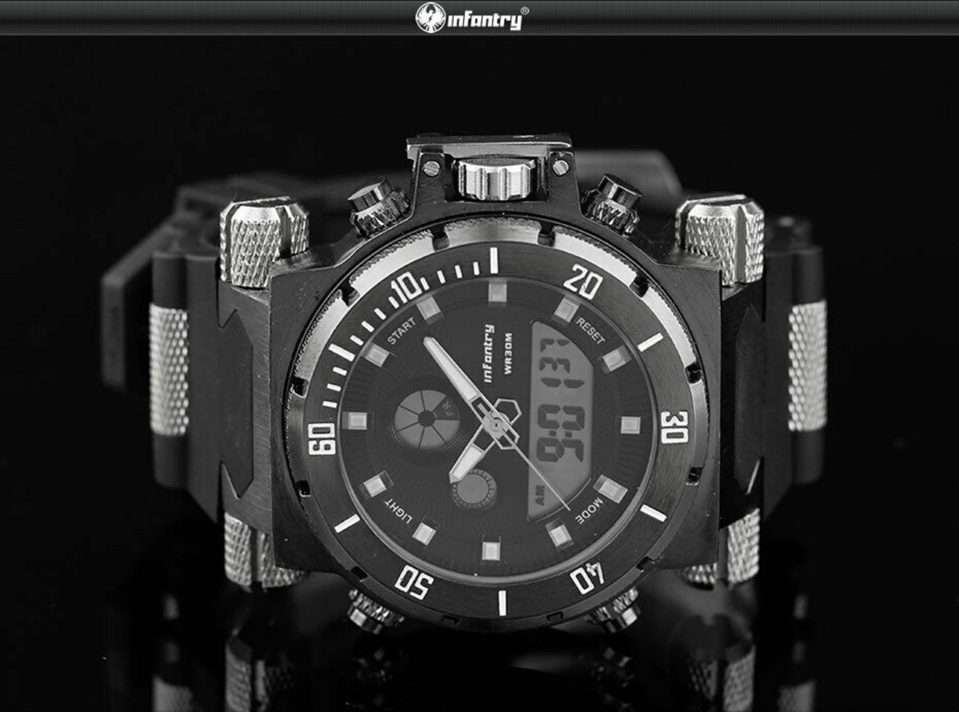 MEN'S INFANTRY WRIST WATCH 50MM BLACK FACE RUBBER STRAP, BRAND NEW IN BOX *PLUS VAT* - Bild 3 aus 8