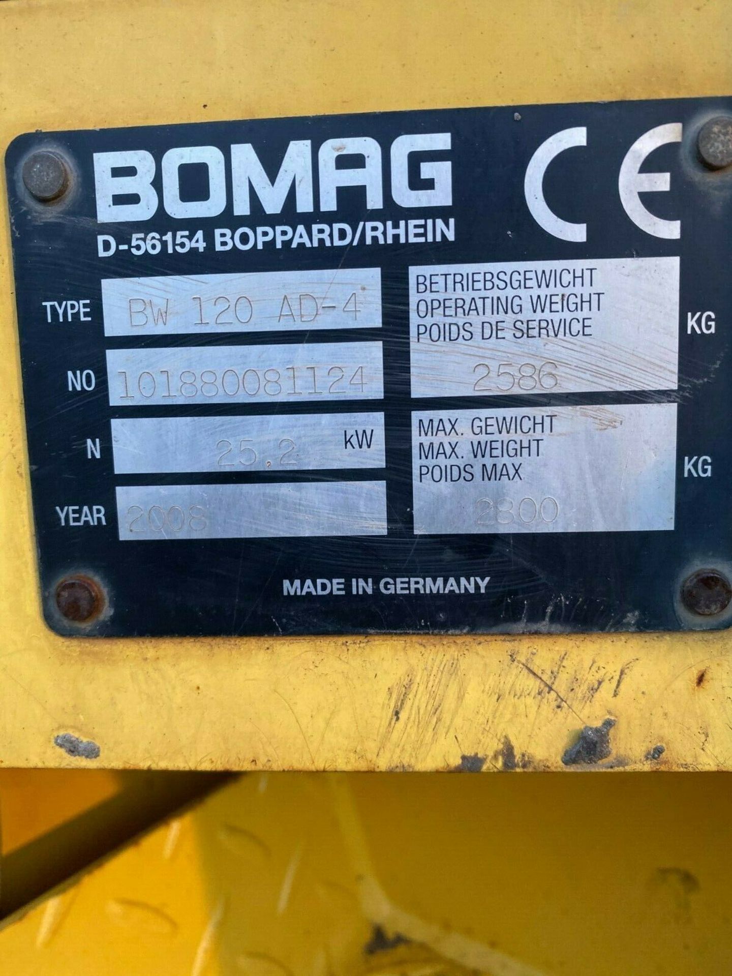 BOMAG ROLLER DOUBLE DRUM, MODEL: BW120 AD-4, YEAR 2008 *PLUS VAT* - Image 4 of 5