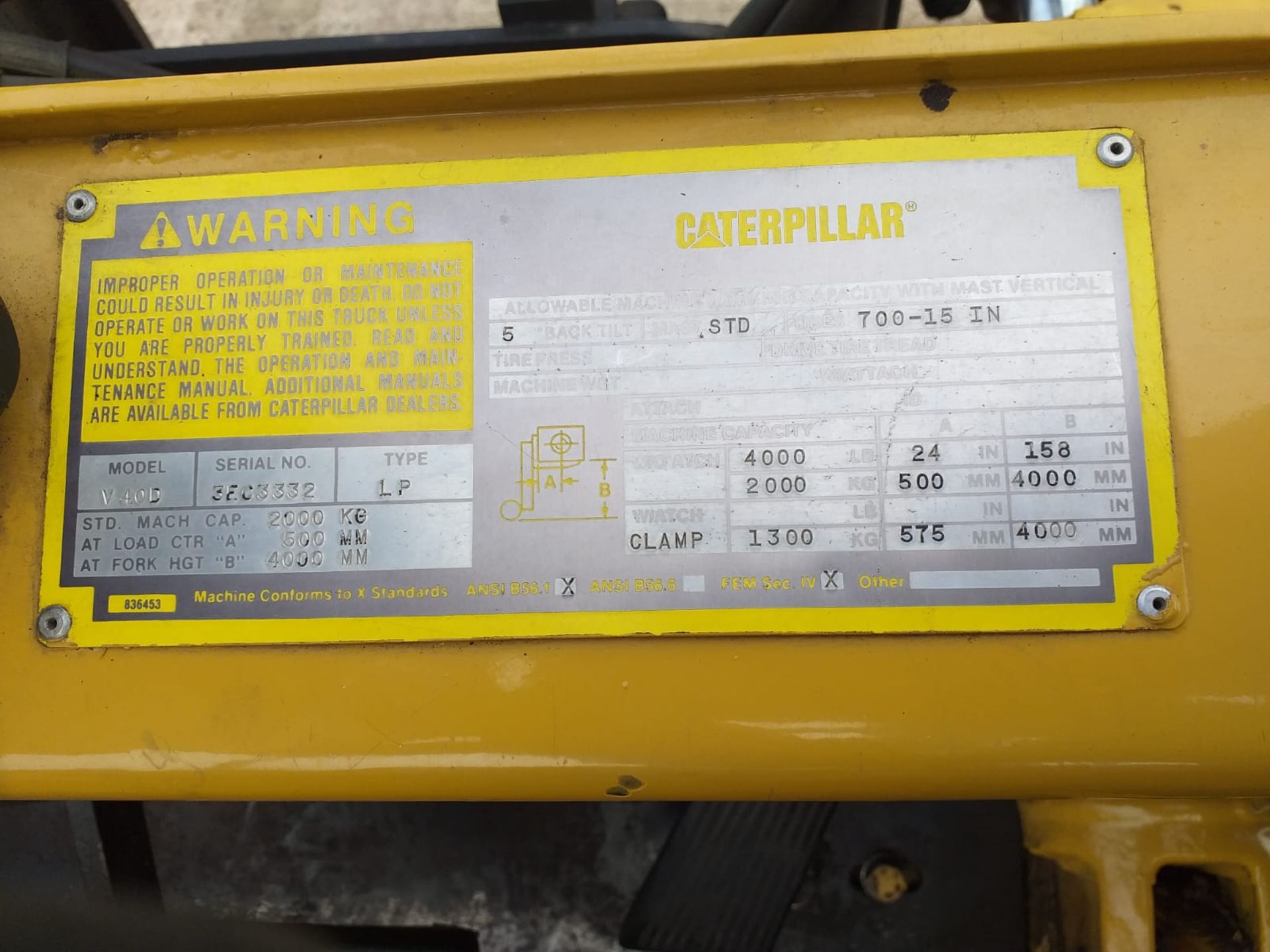 CATERPILLAR V40D GAS FORKLIFT, CAPACITY 2000 KG, LIFT HEIGHT 4000 MM, 12,511 HOURS, RUNS & WORKS - Image 13 of 14