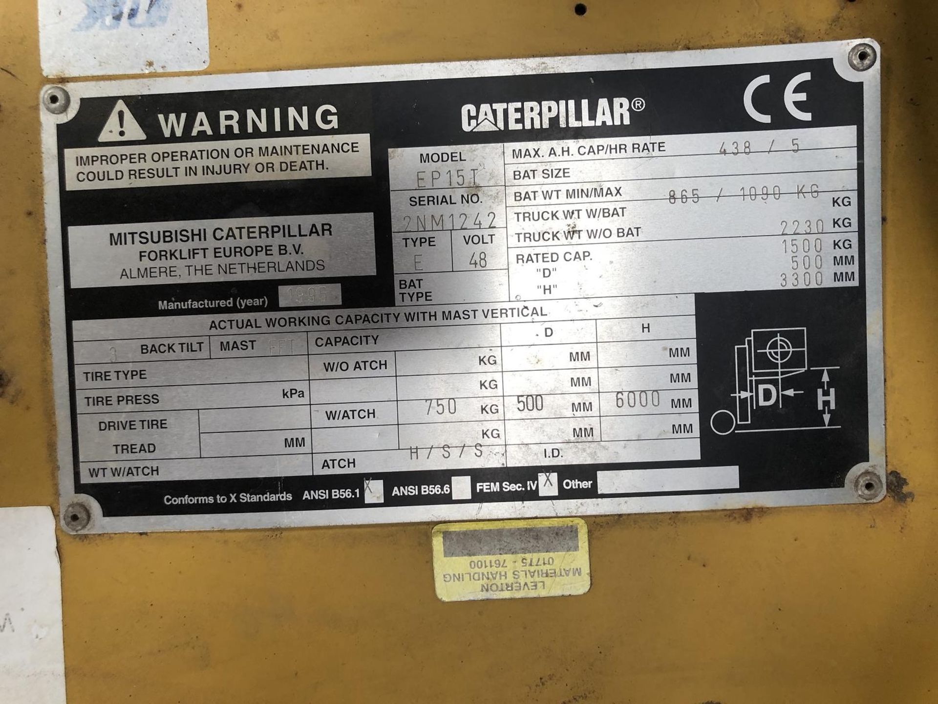 1995 CATERPILLAR EP1.5T ELECTRIC FORKLIFT, *PLUS VAT* - Image 4 of 5