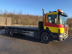 2003/03 REG SCANIA 4-SRS D-CLASS P94 DB 6X2 260 DAY FLATBED / BEAVER LORRY, SHOWING 0 FORMER KEEPERS