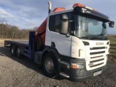 2006/06 REG SCANIA P270 6X2 PLANT LORRY WITH PALFINGER PK27002 CRANE 27 TON METER HIAB BEAVERTAIL