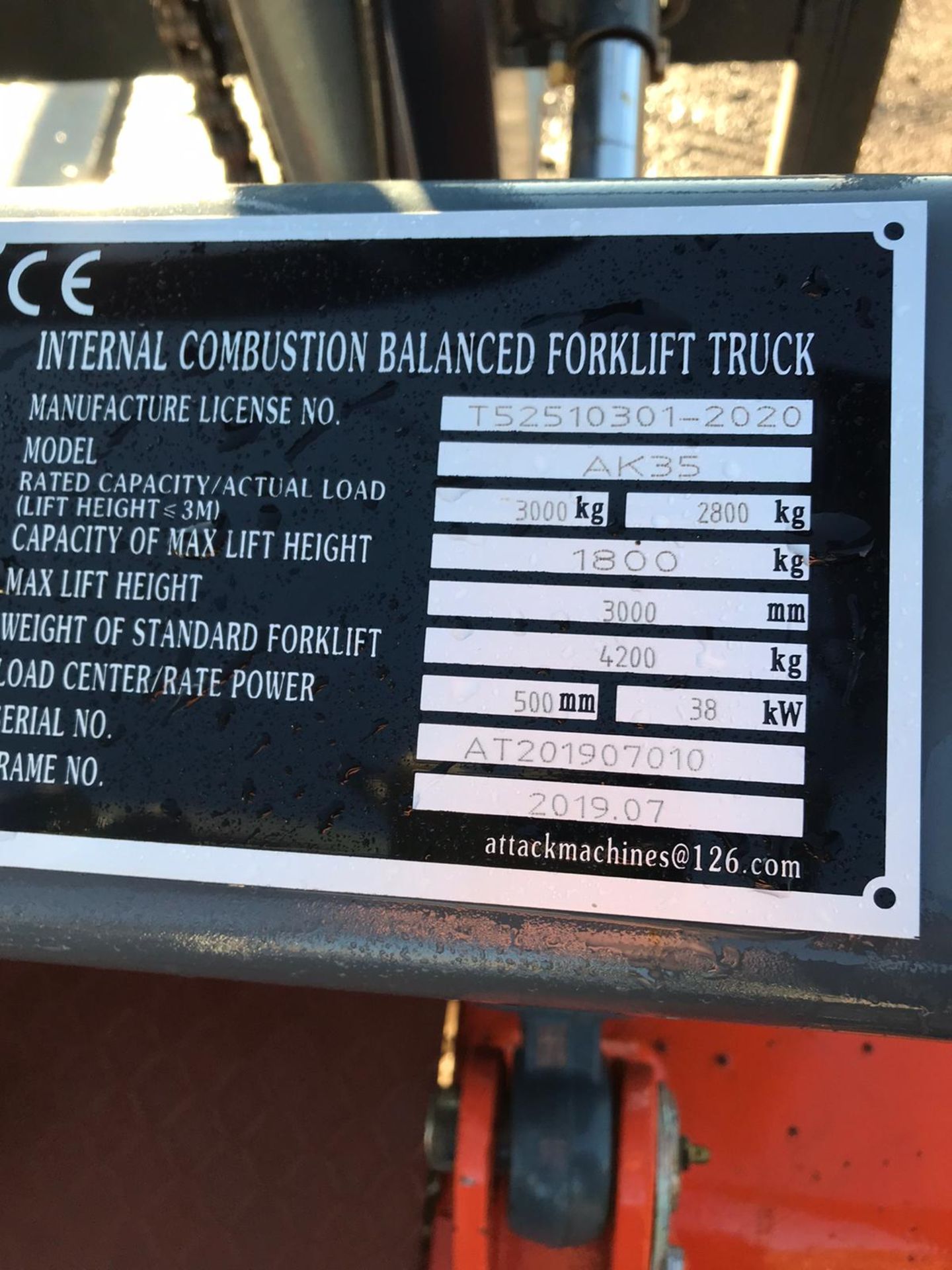 2019 BRAND NEW & UNUSED ATTACK AK35 3 TON DIESEL FORKLIFT C/W DUPLEX MAST CANOPY *PLUS VAT* - Image 4 of 4