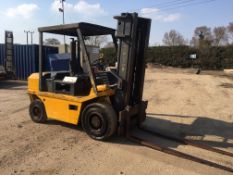 LANCING 5 TON DIESEL FORKLIFT, PERKINS 4 CYLINDER ENGINE, NEW BATTERY AND GLOW PLUG JUST FITTED