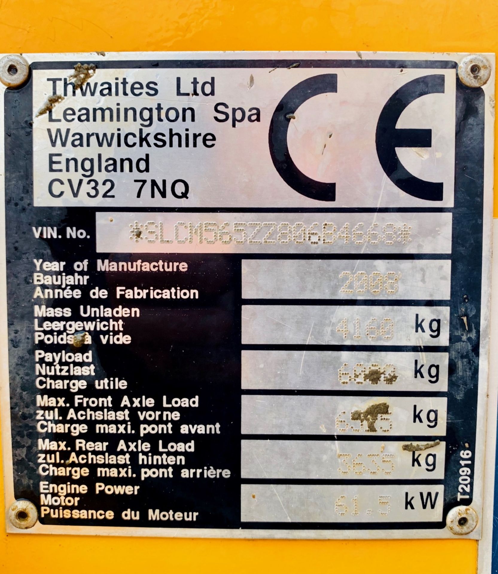 THWAITES 6 TONNE STRAIGHT TIP DUMPER, YEAR 2008, 2794 HOURS, ORANGE & GREEN BEACONS, CE MARKED - Image 11 of 11