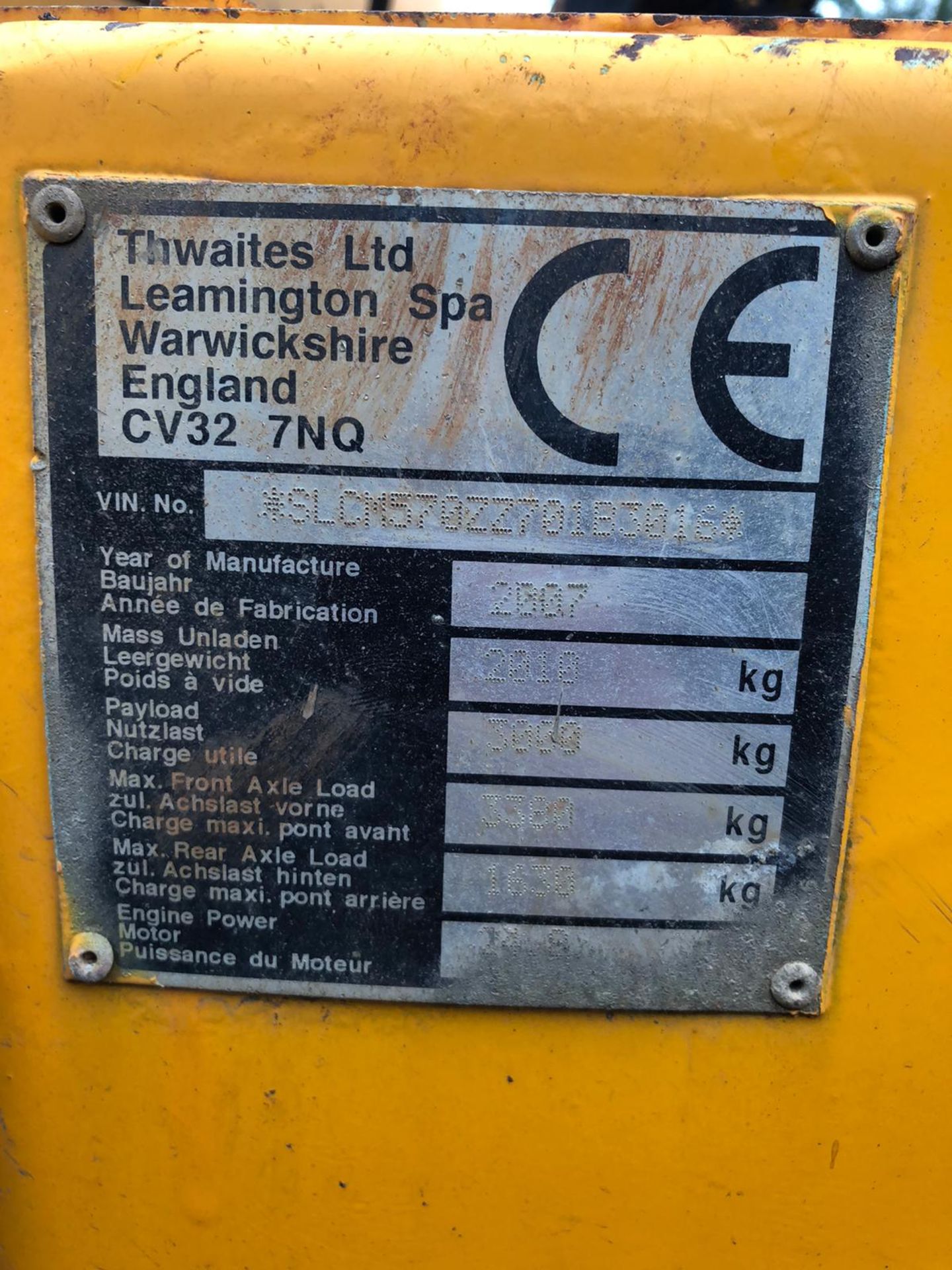 THWAITES 3 TON STRAIGHT SKIP DUMPER, YEAR 2007, LOW HOURS 1747, RUNS, WORKS, DOES WHAT IT SHOULD - Image 6 of 7