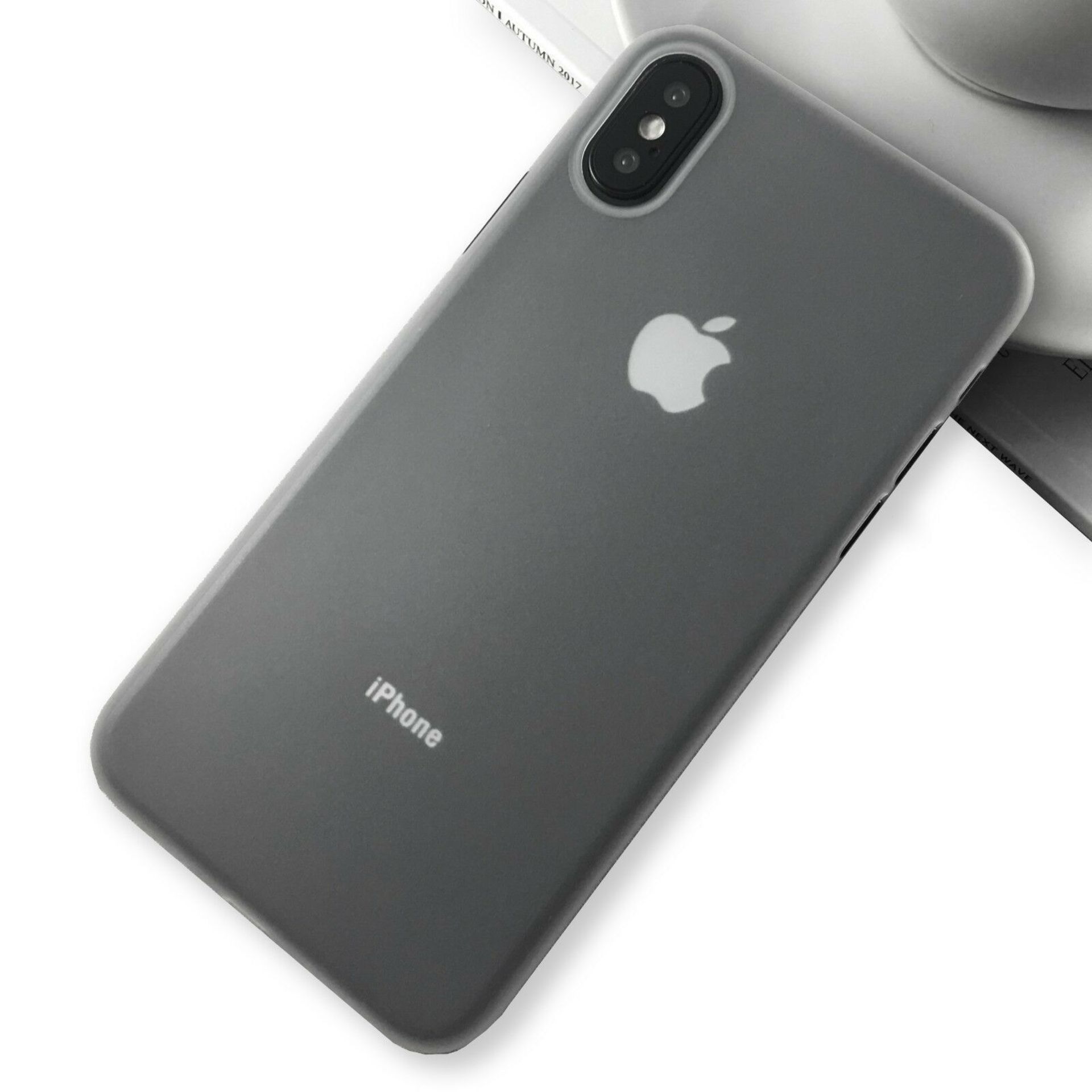 4 X ULTRA THIN 0.2MM PLASTIC CASE COVERS FOR IPHONE X/XS, CLEAR, LIGHT GREY AND DARK GREY *NO VAT*