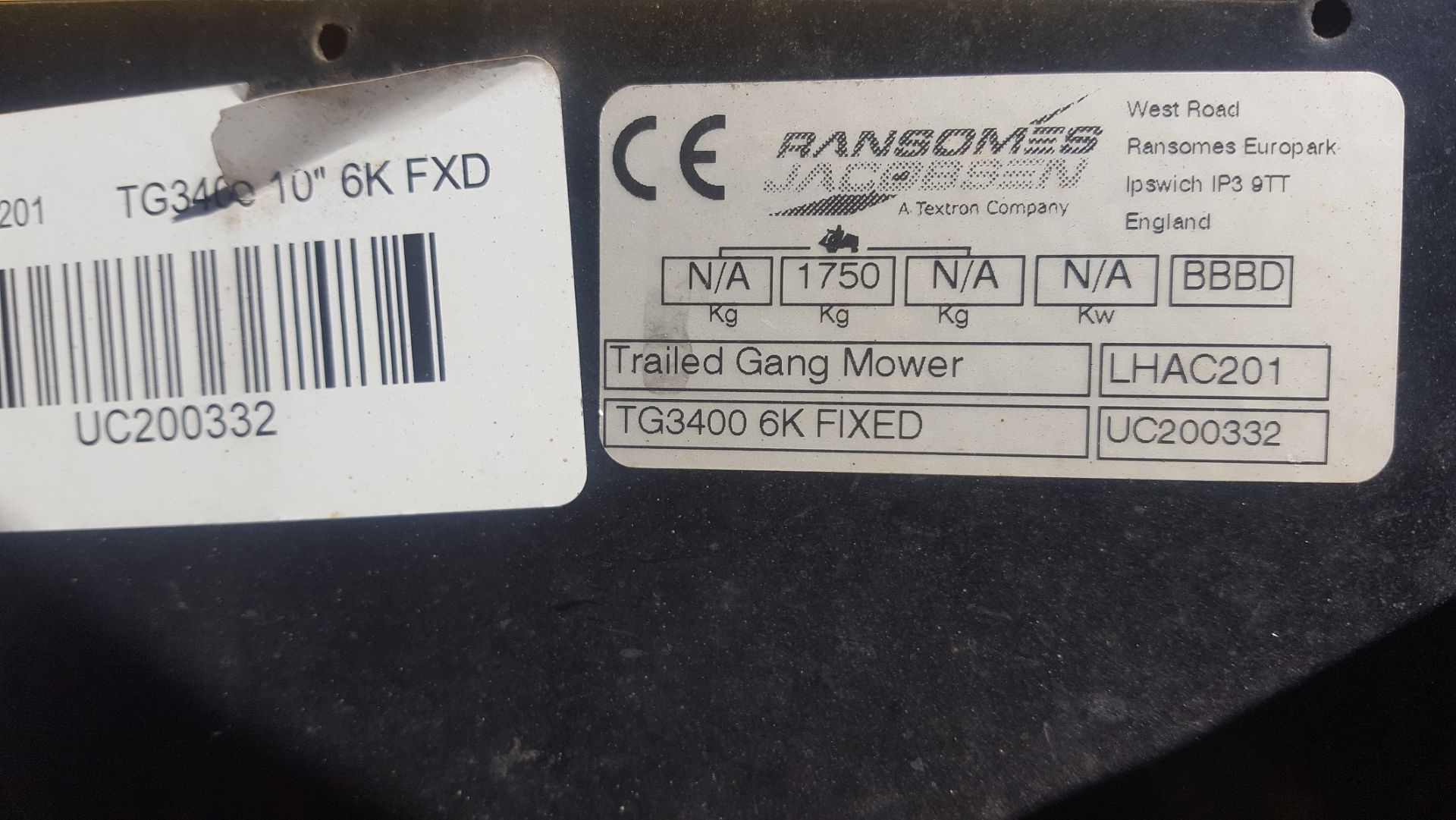 RANSOMES TG3400 6K FIXED TRAILED GANG MOWER, 1750KG *PLUS VAT* - Image 7 of 7