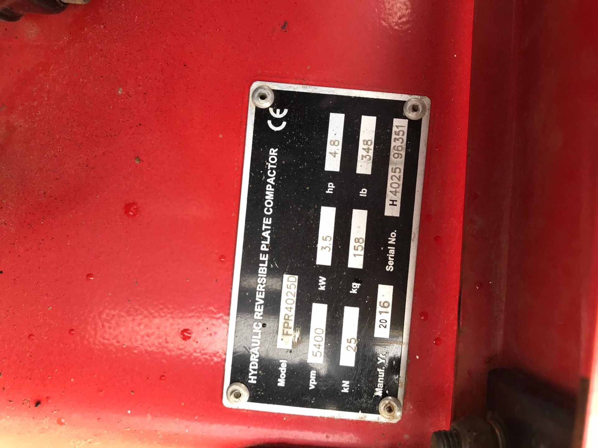 FAIRPORT FPR40/25D FORWARD AND REVERSE COMPACTION PLATE, YEAR 2016, DIESEL ENGINE *PLUS VAT* - Image 3 of 5