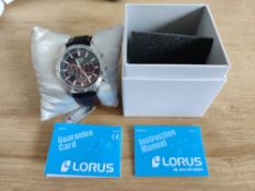 BRAND NEW AND UNUSED WITH TAGS LORUS MENS CHRONOGRAPH BLACK LEATHER STRAP WRIST WATCH *NO VAT*