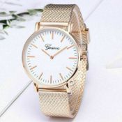 WOMENS ROSE GOLD COLOUR MESH ALLOY MATERIAL STRAP GENEVA ANALOG QUARTZ WRIST WATCH *NO VAT*