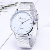 WOMENS SILVER COLOUR MESH ALLOY MATERIAL STRAP GENEVA ANALOG QUARTZ WRIST WATCH *NO VAT*